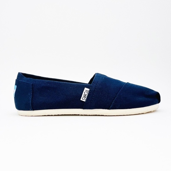Toms Shoes Alpargata Recycled Cotton Canvas Slip-on Flats Size 6.5 Navy Blue New - Picture 2 of 10